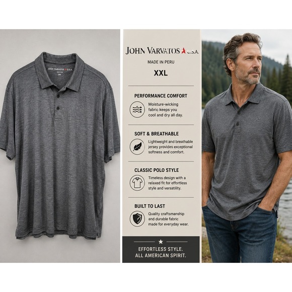 John Varvatos Other - John Varvatos Polo Shirt Mens XXL Gray 100% Cotton Short Sleeve Preppy‎ Soft